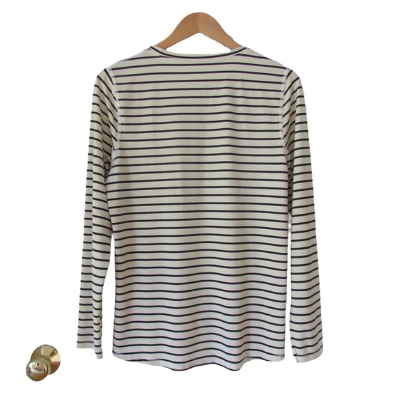 LL Bean UPF 50+ Sun Shirt Small Cream Black Striped Long Sleeve Sweat Wicking - Picture 2 of 7